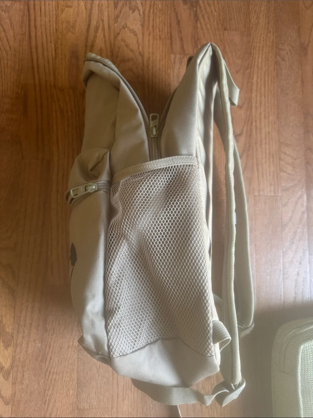 Puma Beige Logo Backpack with Front Zip Pocket